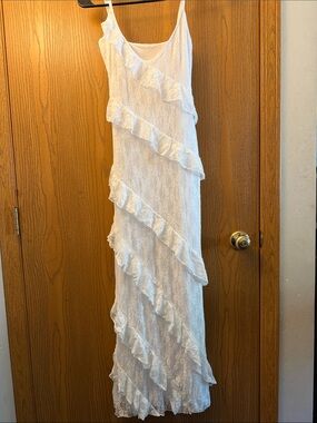 White Ruffle Lace Slip Dress